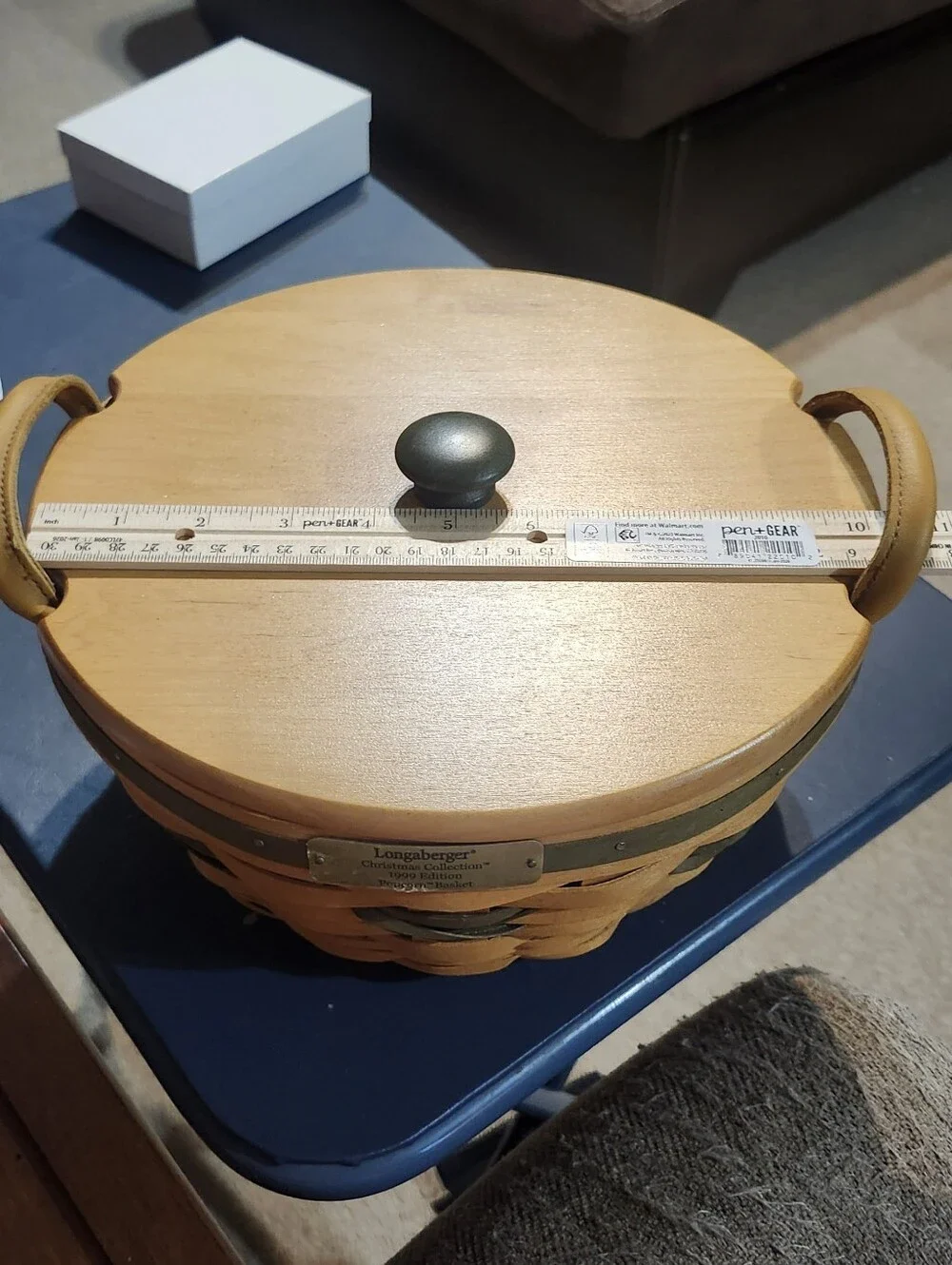 Longaberger Natural and Olive Woven Popcorn Basket with Protector & Lid. 1999